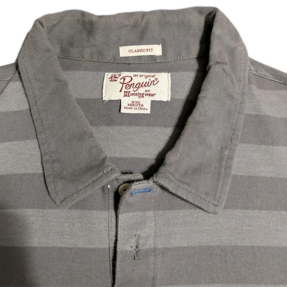 Original Penguin Polo Shirt Mens XXL Gray Striped Classic Fit Short Sleeve - Picture 3 of 5